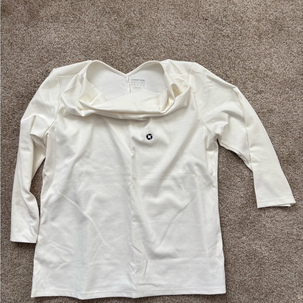 Chase Bank Lands' End Cream 3/4 Sleeve Top